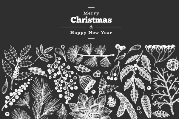 Plantilla de tarjeta de felicitación vectorial dibujada a mano Navidad. Estilo vintage — Vector de stock