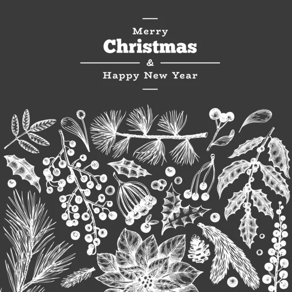 Christmas hand drawn vector greeting card template. Vintage styl — Stock Vector