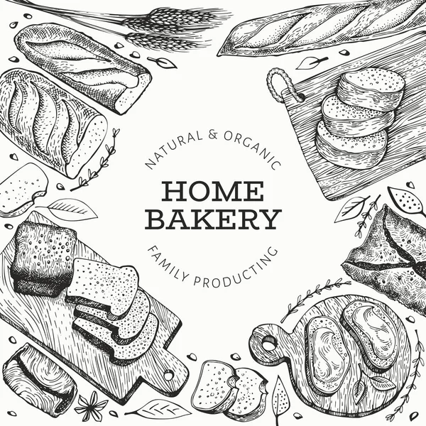 Banner de pão e pastelaria. Vector padaria mão ilustração desenhada . —  Vetores de Stock