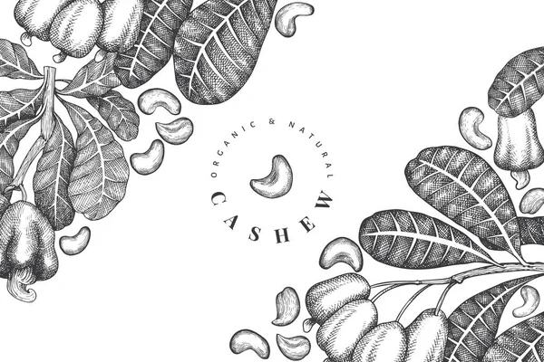 손으로 스케치캐 디자인 템플릿 배경에 일러스트 형태의 식물학적 — 스톡 벡터
