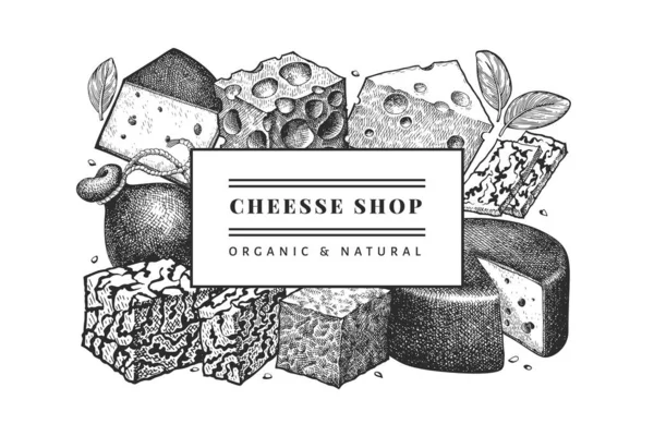치즈는 주형을 만듭니다 손으로 유제품입니다 형태의 배너가 빈티지 음식의 — 스톡 벡터