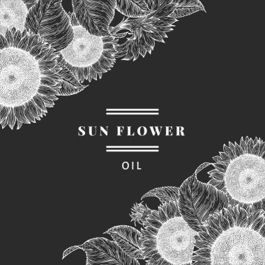 El çizimi ayçiçeği tasarımı şablonu. Vintage vektör arkaplanı
