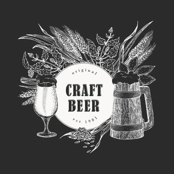 Modelo Design Cerveja Vetorial Ilustrações Desenhadas Mão Giz Fundo Cerveja —  Vetores de Stock
