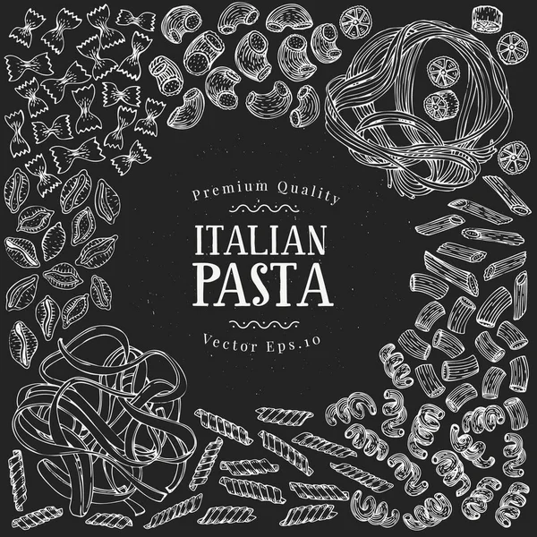 Handritad Pasta Design Mall Vektor Pasta Slag Illustrationer Krita Styrelse — Stock vektor