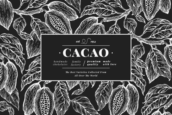 Χειροποίητο Πρότυπο Σχεδίασης Κακάο Vector Cacao Φυτά Εικονογραφήσεις Στον Πίνακα — Διανυσματικό Αρχείο