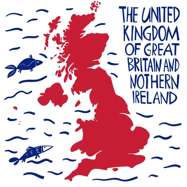 Vector Dibujado Mano Mapa Estilizado Del Reino Unido Ilustración Viaje — Vector de stock