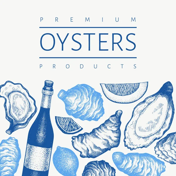 Oysters Design Template Hand Drawn Vector Illustration Seafood Banner Can — Stock Vector