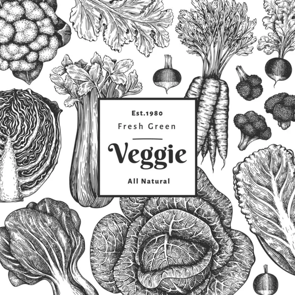 Kézzel Rajzolt Vázlat Zöldség Design Organikus Friss Élelmiszer Vektor Banner — Stock Vector