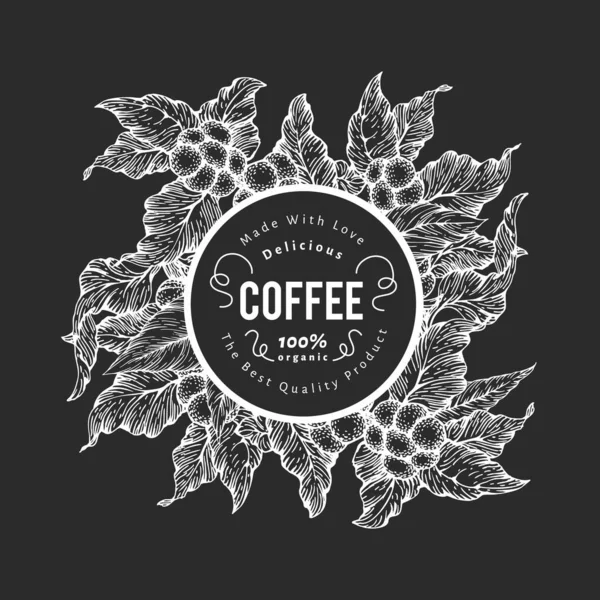 Ручной Рисунок Кофе Шаблон Векторные Кофейные Растения Иллюстрации Доске Винтажный — стоковый вектор