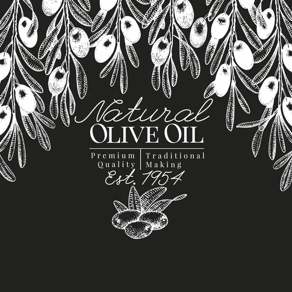 Modello Disegno Oliva Disegnato Mano Illustrazioni Olive Vettoriali Lavagna Gesso — Vettoriale Stock