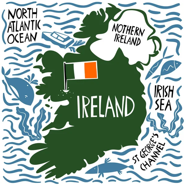 Vector Handgezeichnete Stilisierte Landkarte Von Irland Reiseillustration Der Republik Irland — Stockvektor