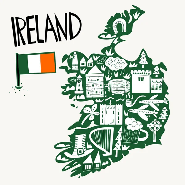 Carte Vectorielle Stylisée Main Irlande Illustration Voyage Des Monuments République — Image vectorielle