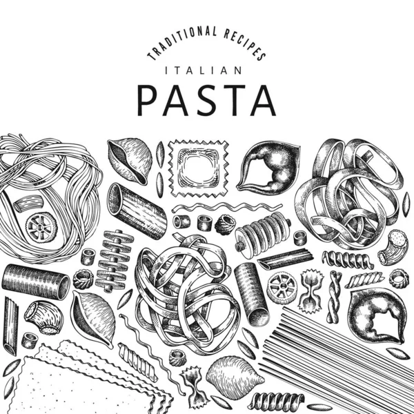 Modello Progettazione Pasta Talian Illustrazione Del Cibo Vettoriale Disegnato Mano — Vettoriale Stock