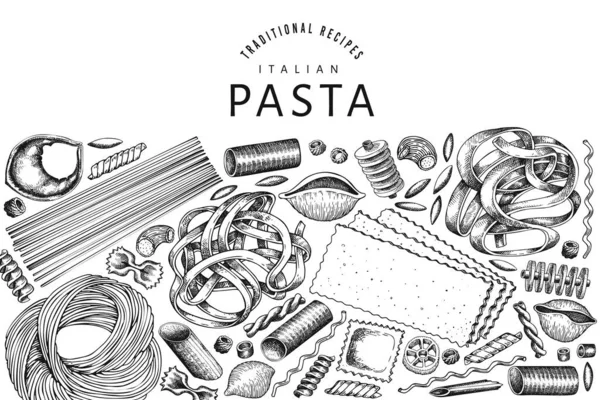 Plantilla Diseño Pasta Taliana Ilustración Alimentos Vectoriales Dibujado Mano Estilo — Vector de stock