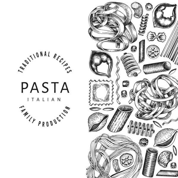 Talian Pasta Design Sablon Kézzel Rajzolt Vektor Élelmiszer Illusztráció Gravírozott — Stock Vector