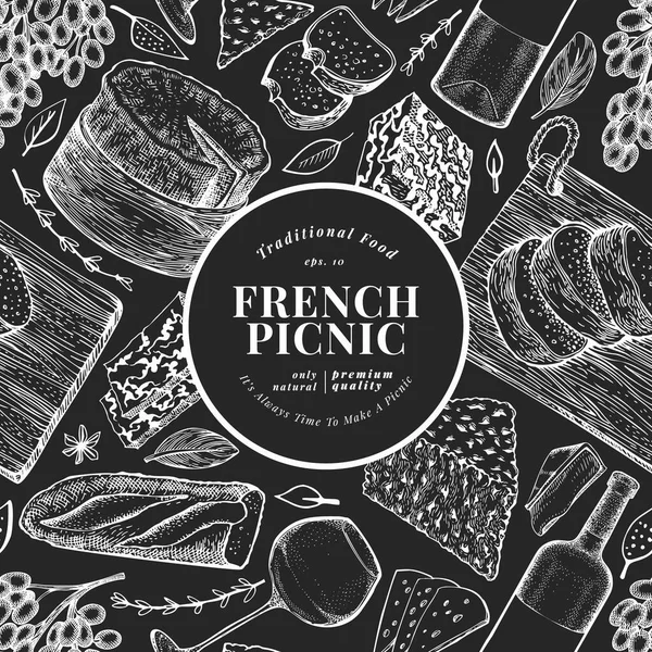 Francuski Wzór Ilustracji Żywności Ręcznie Rysowane Wektorowe Ilustracje Posiłków Wektorowych — Wektor stockowy