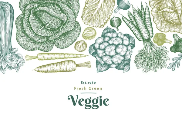 Desenho Vegetais Esboço Desenhado Mão Modelo Banner Vetorial Alimentos Frescos —  Vetores de Stock