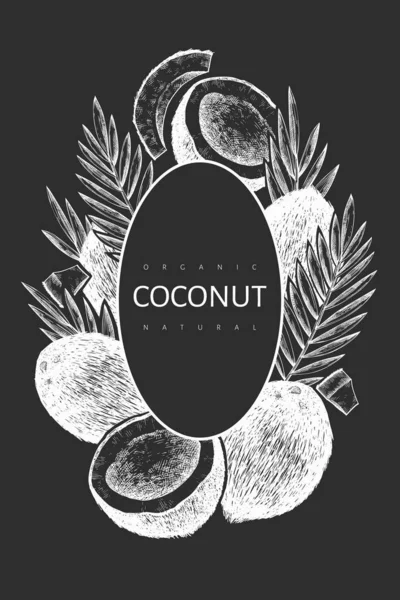 Kokos Liści Palmowych Szablon Projektu Ręcznie Rysowane Wektorowe Ilustracji Żywności — Wektor stockowy