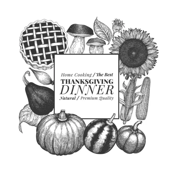 Joyeux Thanksgiving Day Banner Illustrations Vectorielles Dessinées Main Salutation Modèle — Image vectorielle