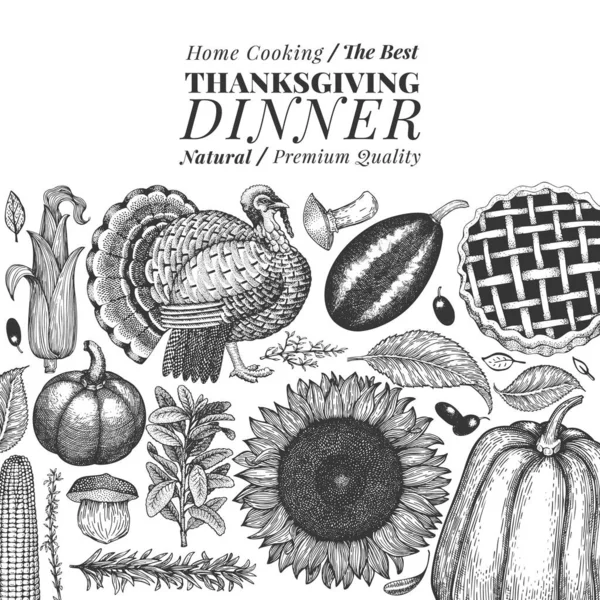 Banner Zum Erntedankfest Vektor Handgezeichnete Illustrationen Gruß Thanksgiving Design Vorlage — Stockvektor