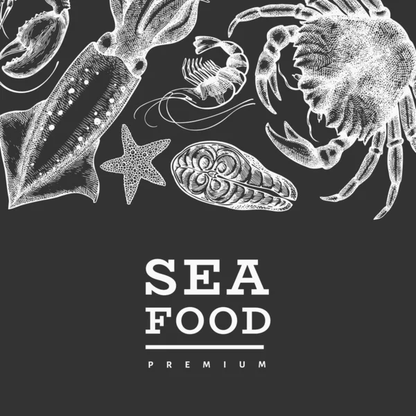 Templat Desain Makanan Laut Ilustrasi Vektor Makanan Laut Gambar Tangan - Stok Vektor