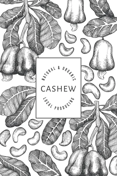 Met Hand Getekend Schets Cashew Ontwerp Template Biologische Voedselvector Illustratie — Stockvector