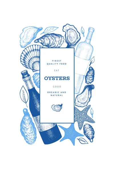 Austern Design Vorlage Handgezeichnete Vektorillustration Seafood Banner Kann Für Design — Stockvektor