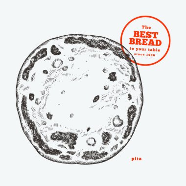El Çekimi Vektörü Pita Çizimi. Yapay zeka üretilmedi. Retro Fırın İzole Edilmiş Resim. Eski Ekmek Yemeği
