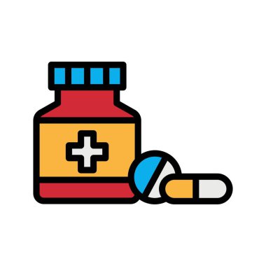 Icon 'un ana hatlarını dolduran haplar. Beyaz arkaplanda tıbbi vektör illüstrasyonu