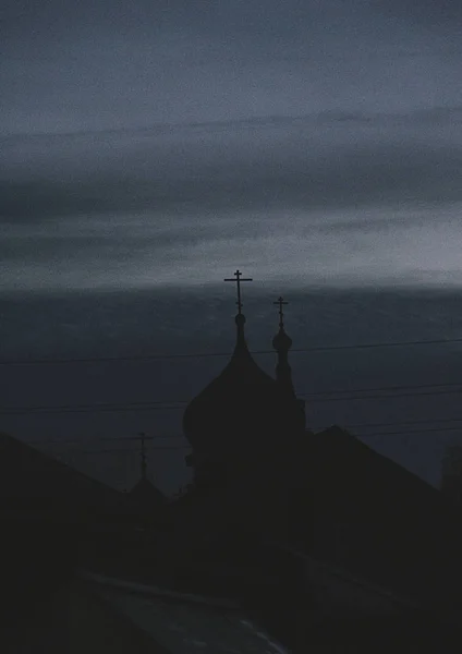 Église Dans Brouillard Nuit — Photo