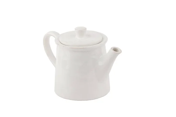 Λευκή Κεραμική Τσαγιέρα Για Καφέ Τσάι Στο Λευκό Φόντο — Φωτογραφία Αρχείου