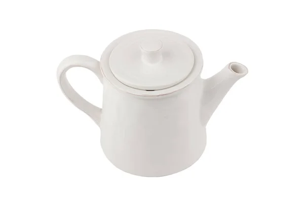 白色背景咖啡或茶的白色陶瓷茶壶 — 图库照片