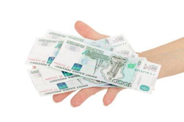 El ile üzerine beyaz izole Rus ruble