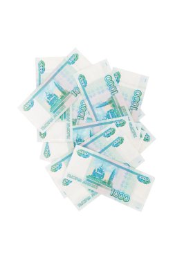 Arka plan üzerinde beyaz izole Rus ruble banknotlar