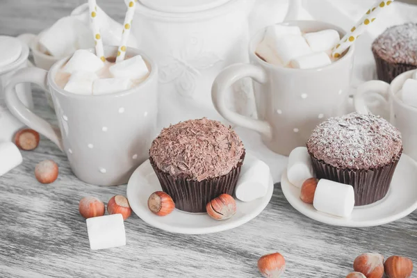 Cacao Cupcake Decorazioni Diverse Sfondo Soft Focus — Foto Stock