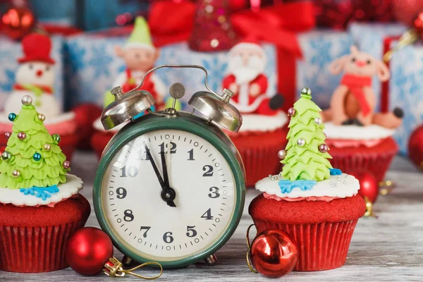 Cupcake Noël Avec Décorations Colorées Arbre Noël Mastic Confiserie Fond — Photo