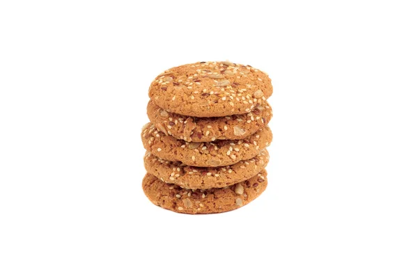 Handmade oat cookies with sesame and different seeds, isolated — Stock Photo, Image