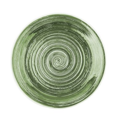 Spiral desenli koyu yeşil yuvarlak seramik plaka, beyaz izole