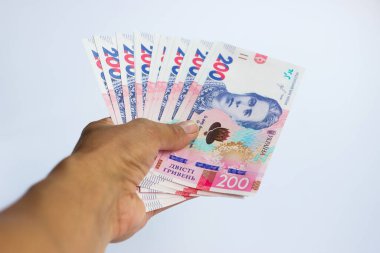 Elinde 200 hryvnias, iş konsepti.