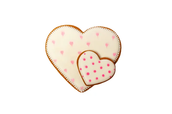 Background Pink Cookies Heart Shaped Different Patterns Isolated White — Stock Photo, Image