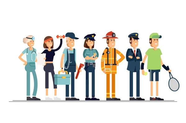 Fête du Travail. Un groupe de personnes de différentes professions sur fond blanc. Illustration vectorielle dans un style plat. — Image vectorielle