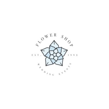 Vektör şablonu logo veya amblem - düğün olaylar - succulents... Trendy lineer tarzda logosu.