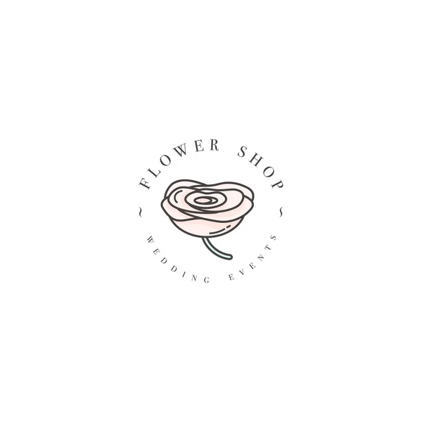 Vector template logo or emblem - wedding events - ranunculus. Logo in trendy linear style. — Stock Vector