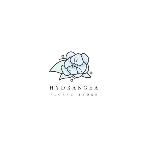Modèle vectoriel logo ou emblème - magasin floral - hortensia. Logo dans un style linéaire tendance . — Image vectorielle