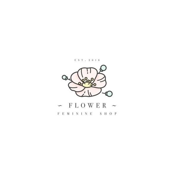 Logo oder Emblem der Vektorschablone - feminines Design - Blumenanemone. Logo im trendigen linearen Stil. — Stockvektor