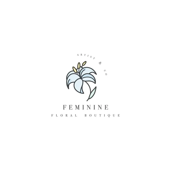 Modèle vectoriel logo ou emblème - boutique- fleur de lys floral. Logo dans un style linéaire tendance . — Image vectorielle