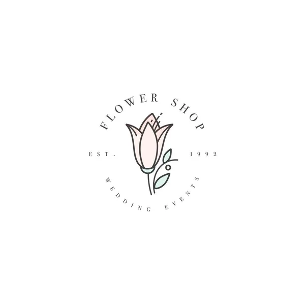 Modèle vectoriel logo ou emblème - boutique- fleur de lys floral. Logo dans un style linéaire tendance . — Image vectorielle