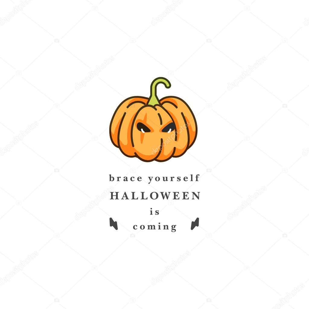Vector illuatration halloween pumpkin with horror face on white background. Happy Halloween party celebration.