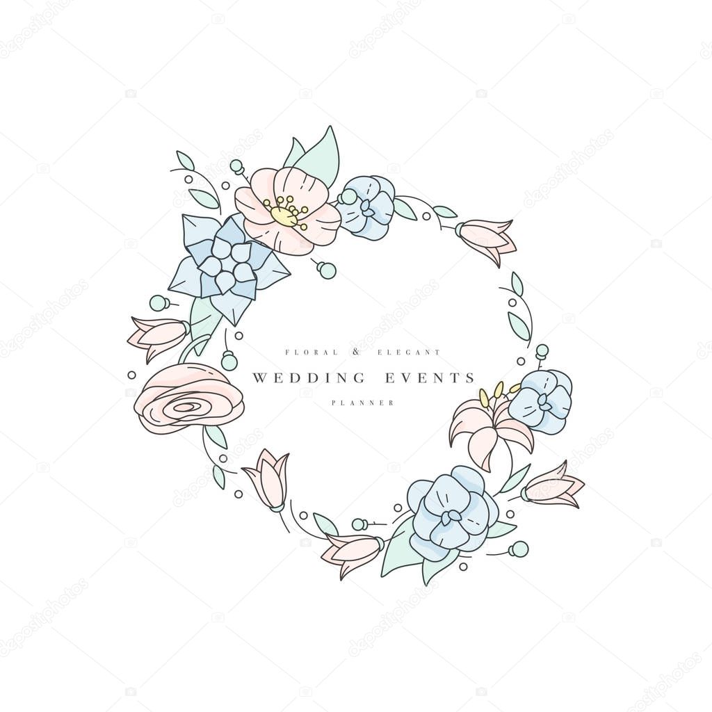 Vector wedding background or invitation card. Floral Illustration-hydrangea, ranunculus, anemone and lily. Premium colorful quality sign