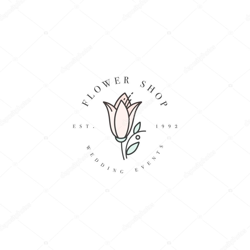 Vector template logo or emblem - wedding event- flower harebell . Logo in trendy linear style